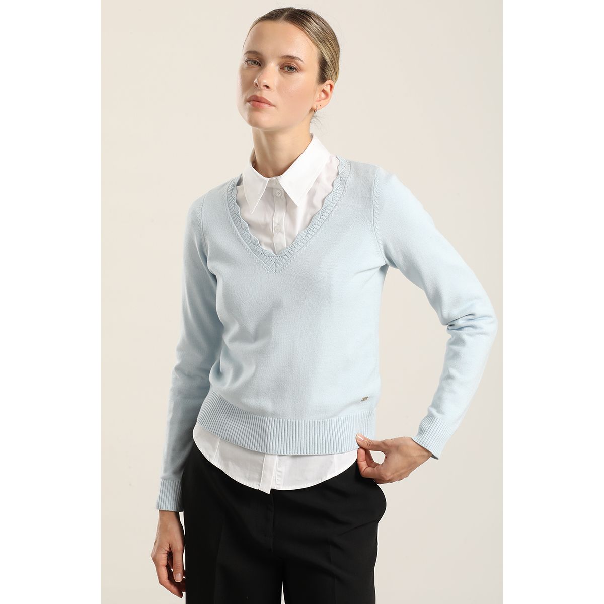 LIOLA - Jersey Punto, Escote Fantasia, Celeste Liola