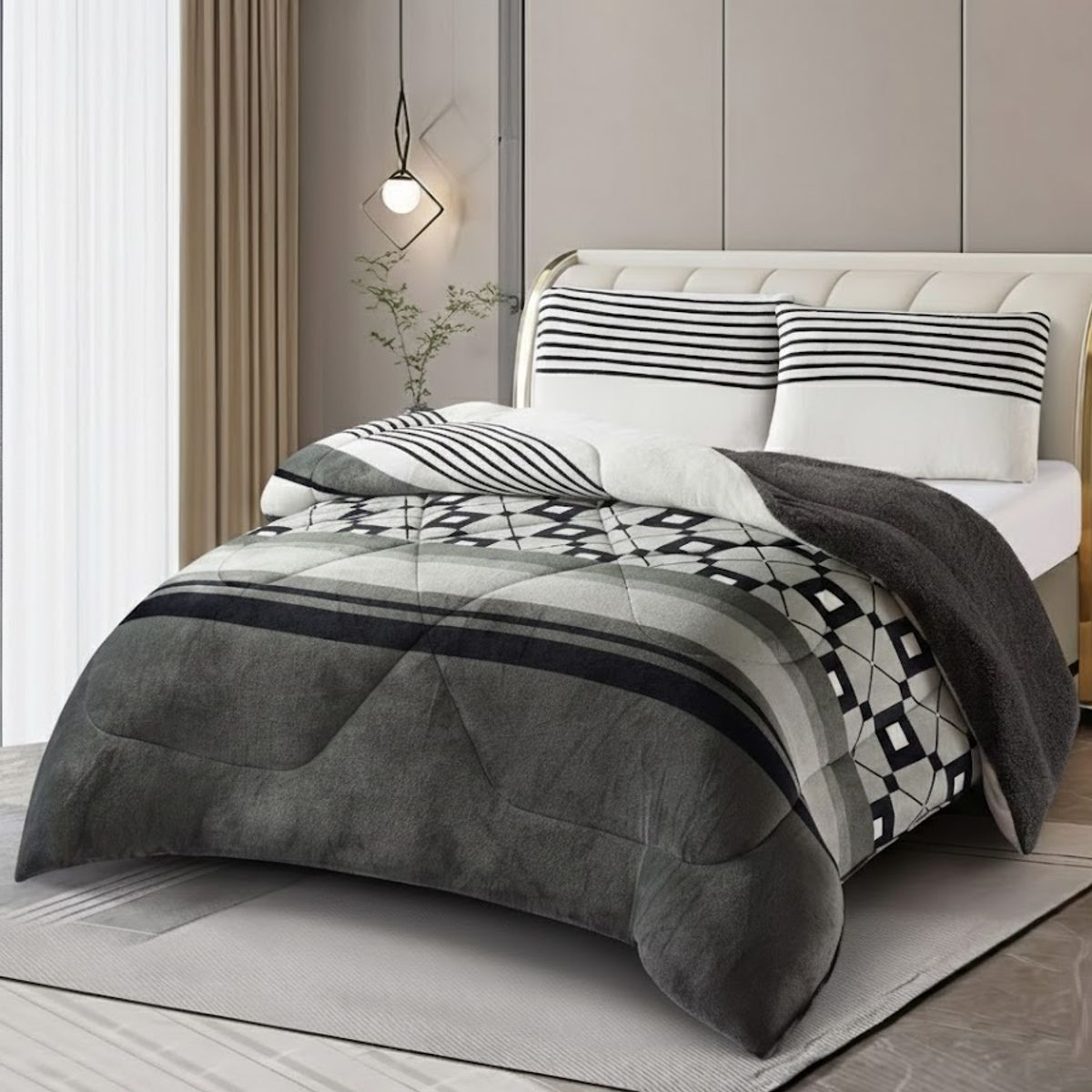 GENERICO - COBERTOR PLUSH CON CHIPORRO LISO 2 PLAZA DISEÑO MODERNO INVIERNO TF