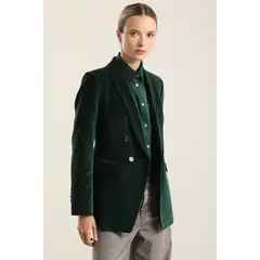 LIOLA - Blazer entallado, cuello smoking, terciopelo verde