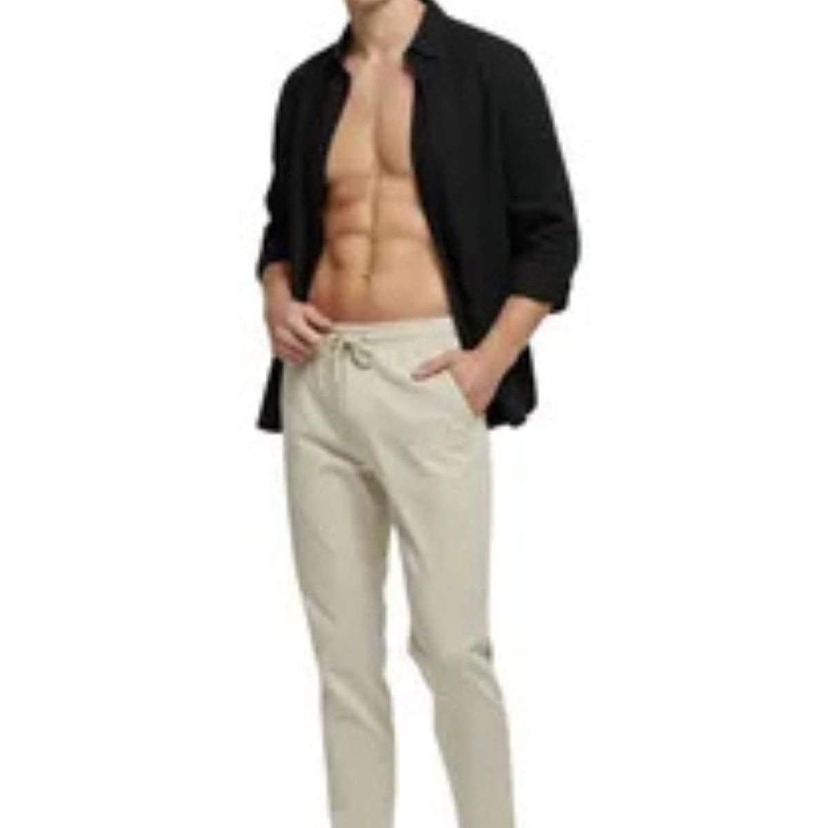 LOOK SHOP - Pantalón Lino Hombre, Corte Recto, Pretina Elásticada 7141