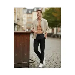 LOOK SHOP - Pantalón Lino Hombre, Corte Recto, Pretina Elásticada 7141