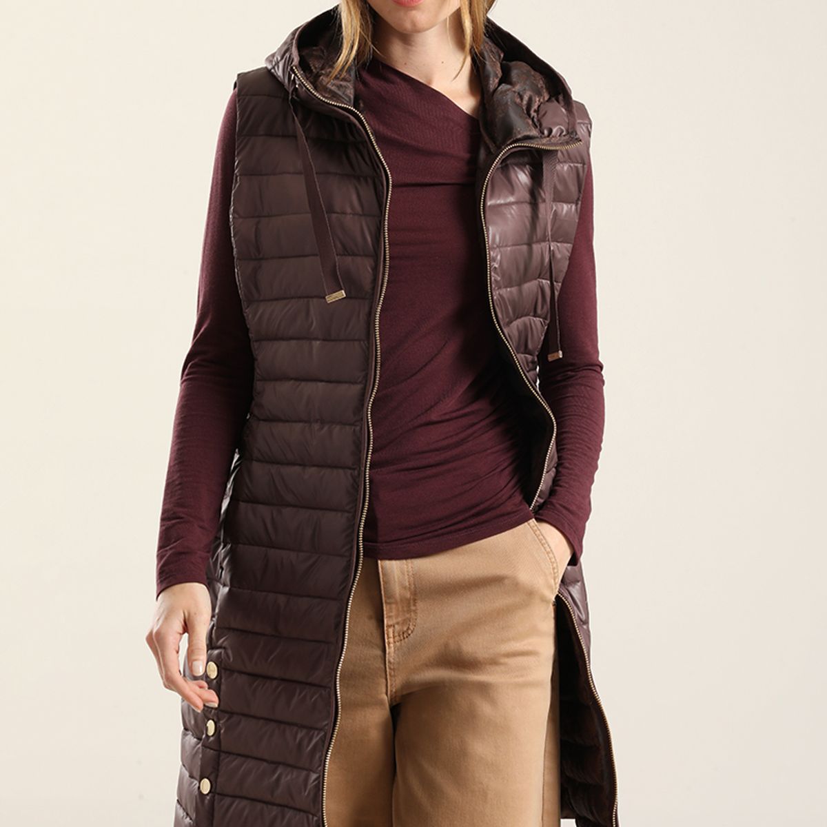 LIOLA - Parka Larga Acolchada, Ciruela Liola