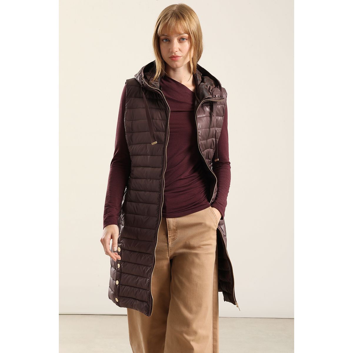 LIOLA - Parka Larga Acolchada, Ciruela Liola