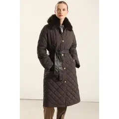 LIOLA - Parka Larga, Matelasse Rombo, Chocolate