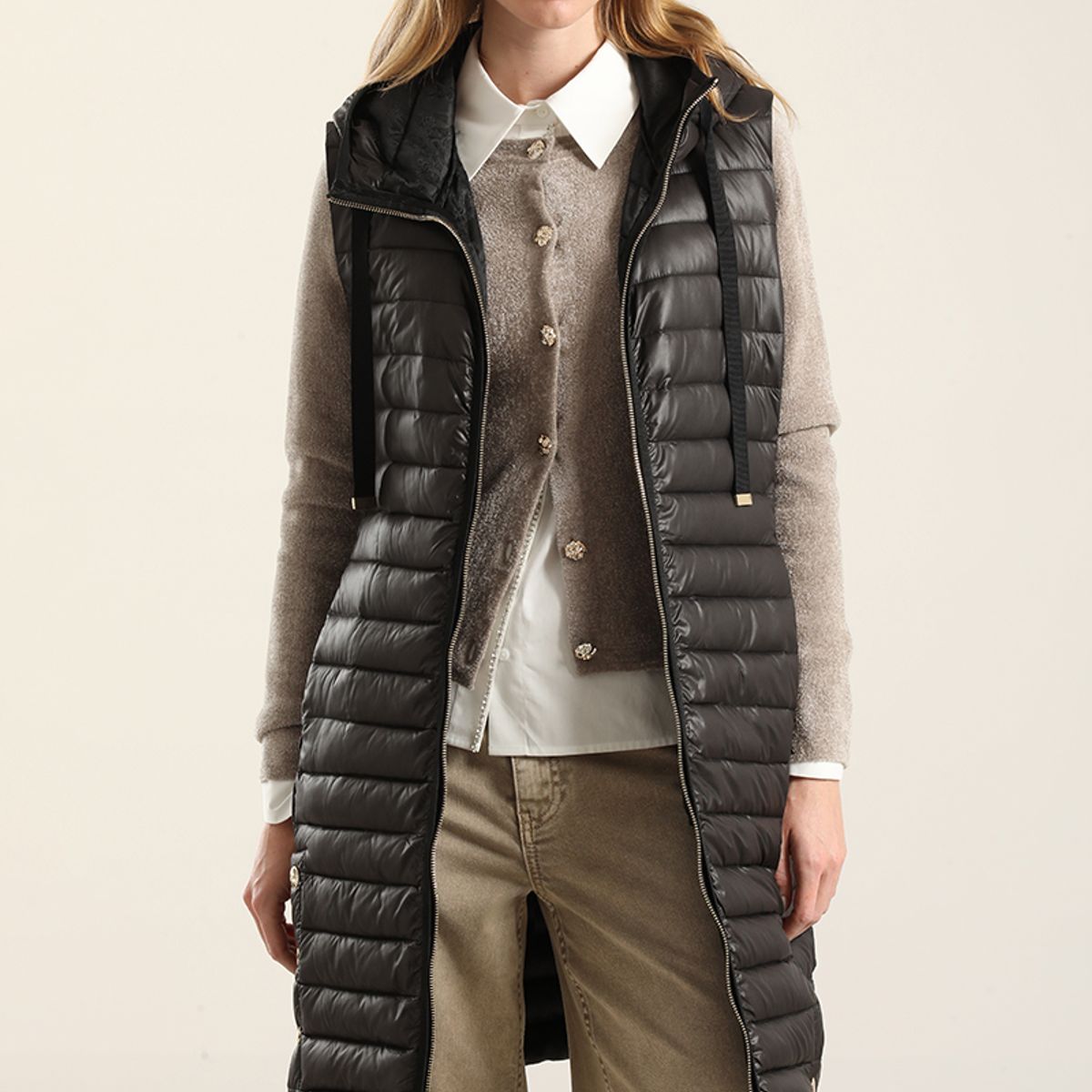 LIOLA - Parka Larga Acolchada, Negro Liola