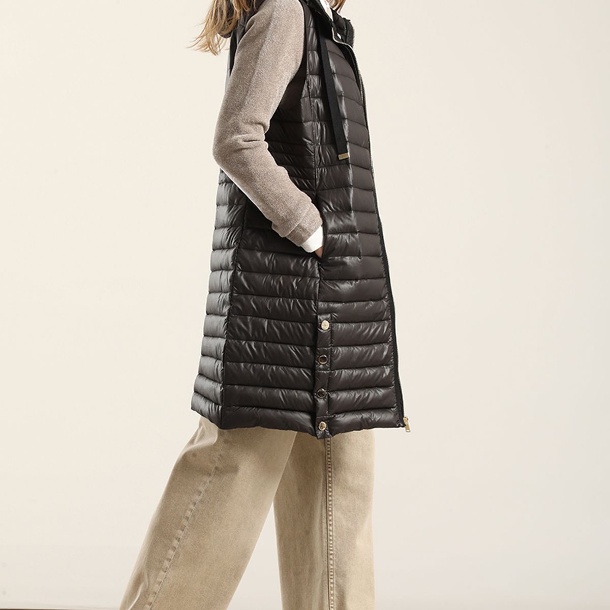 LIOLA - Parka Larga Acolchada, Negro Liola