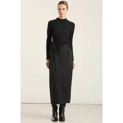 LIOLA - Falda Midi Animal Print, Negro
