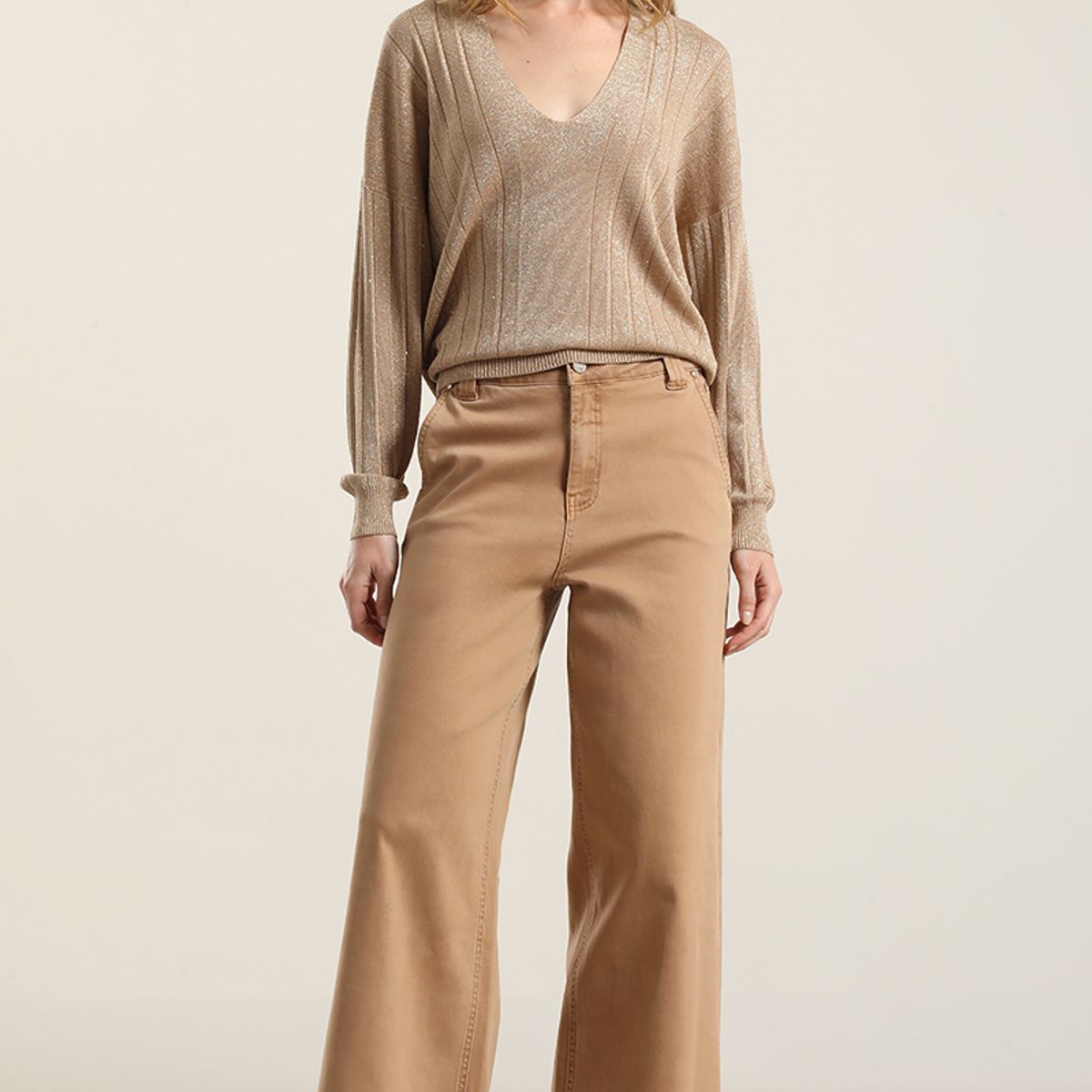 LIOLA - Jeans color palazzo, camel Liola