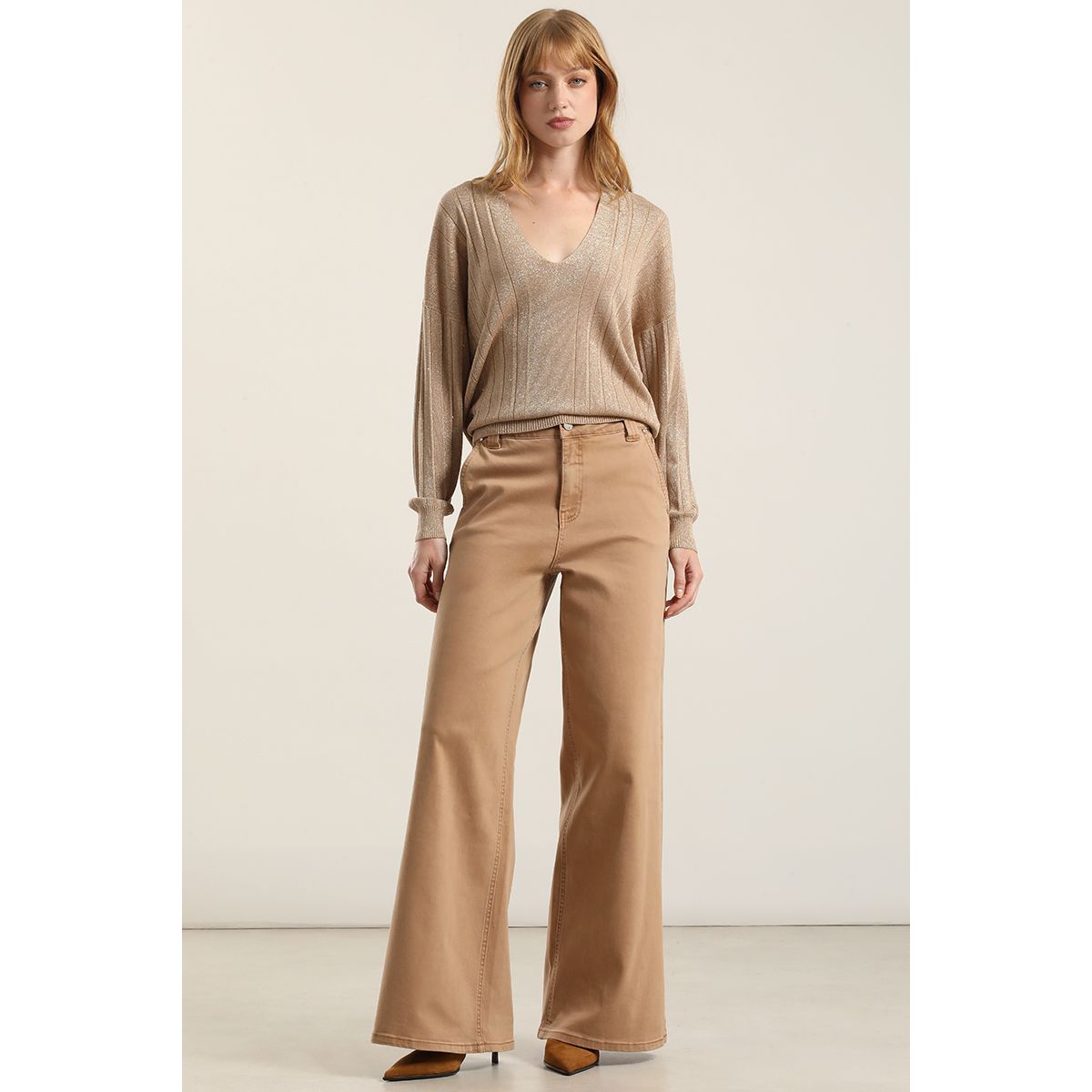 LIOLA - Jeans color palazzo, camel Liola