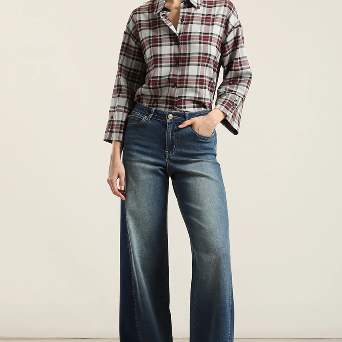 LIOLA - Jeans palazzo contraste, azul Liola