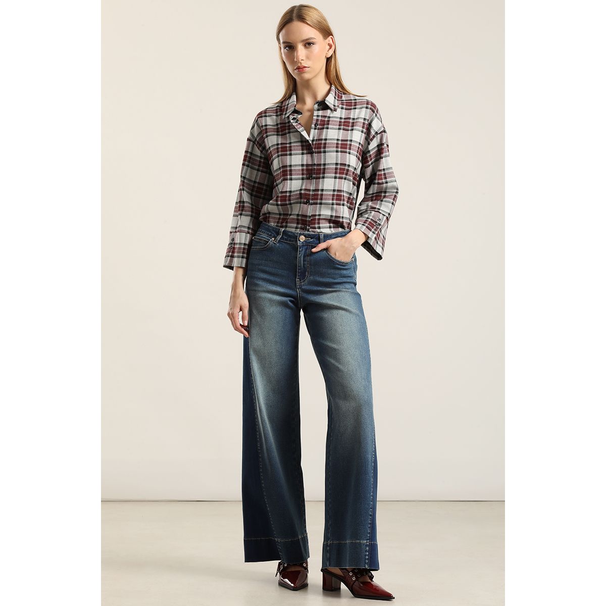 LIOLA - Jeans palazzo contraste, azul Liola