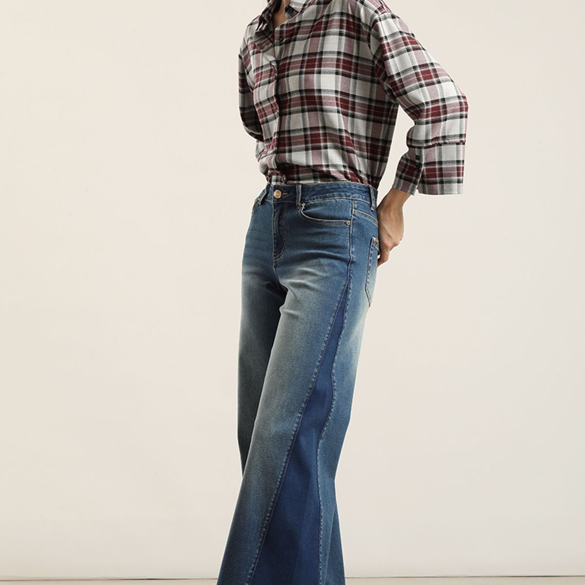 LIOLA - Jeans palazzo contraste, azul Liola