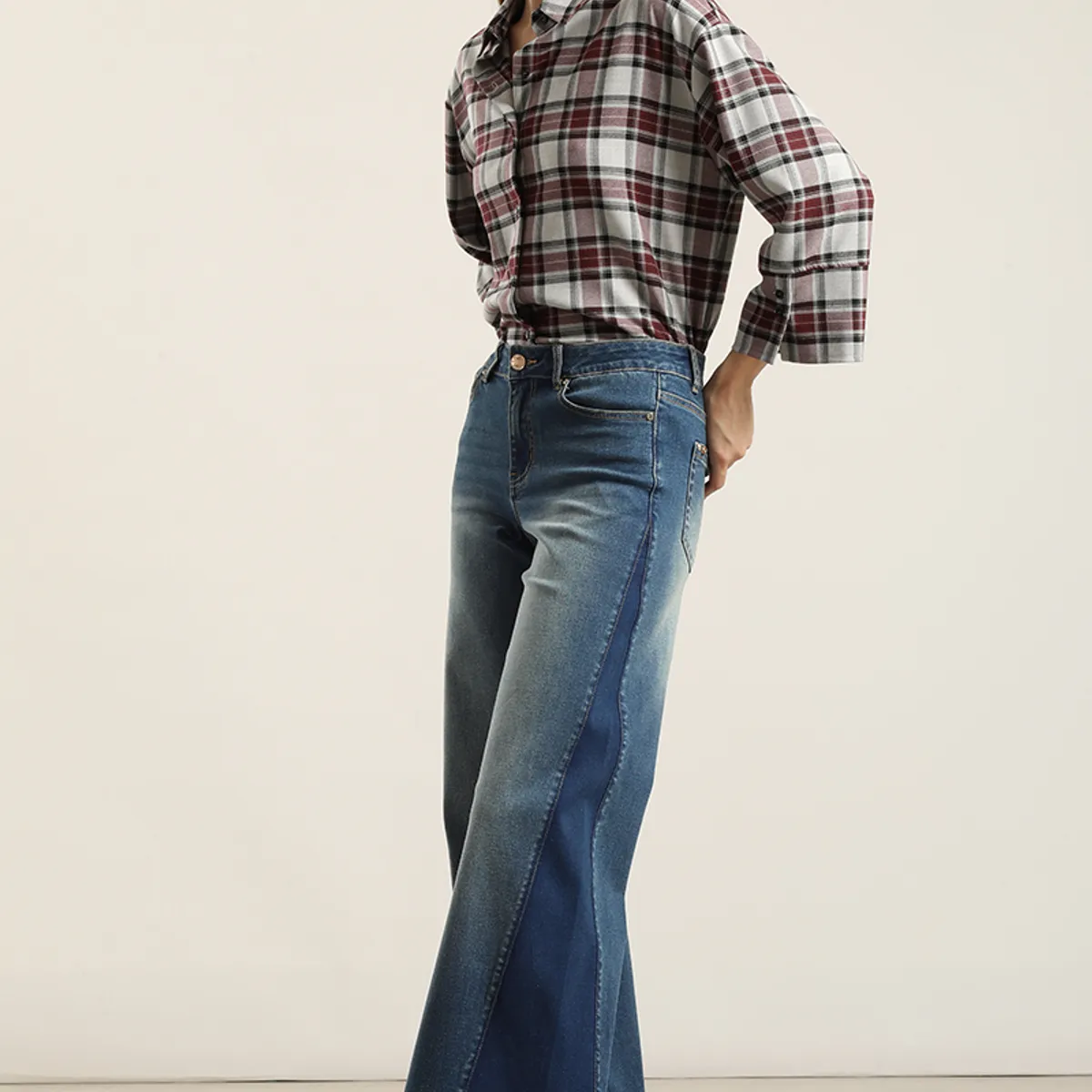 LIOLA - Jeans palazzo contraste, azul Liola