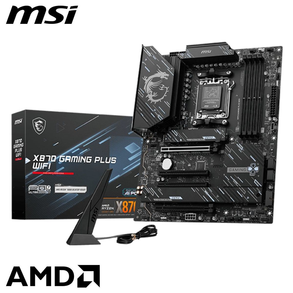 MSI - Placa Madre MSI X870 GAMING PLUS WIFI, Socket AM5, 4x DDR5, 3x M.2, PCIe 5.0, Wi-Fi 7, ATX