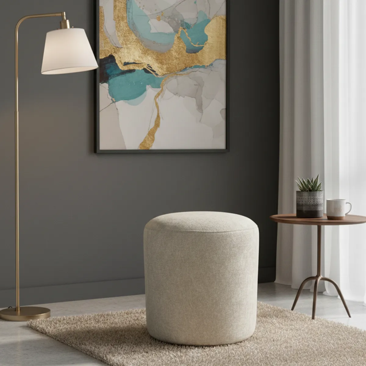 MUEBLES NEW - PUFF REDONDO BEIGE LINO