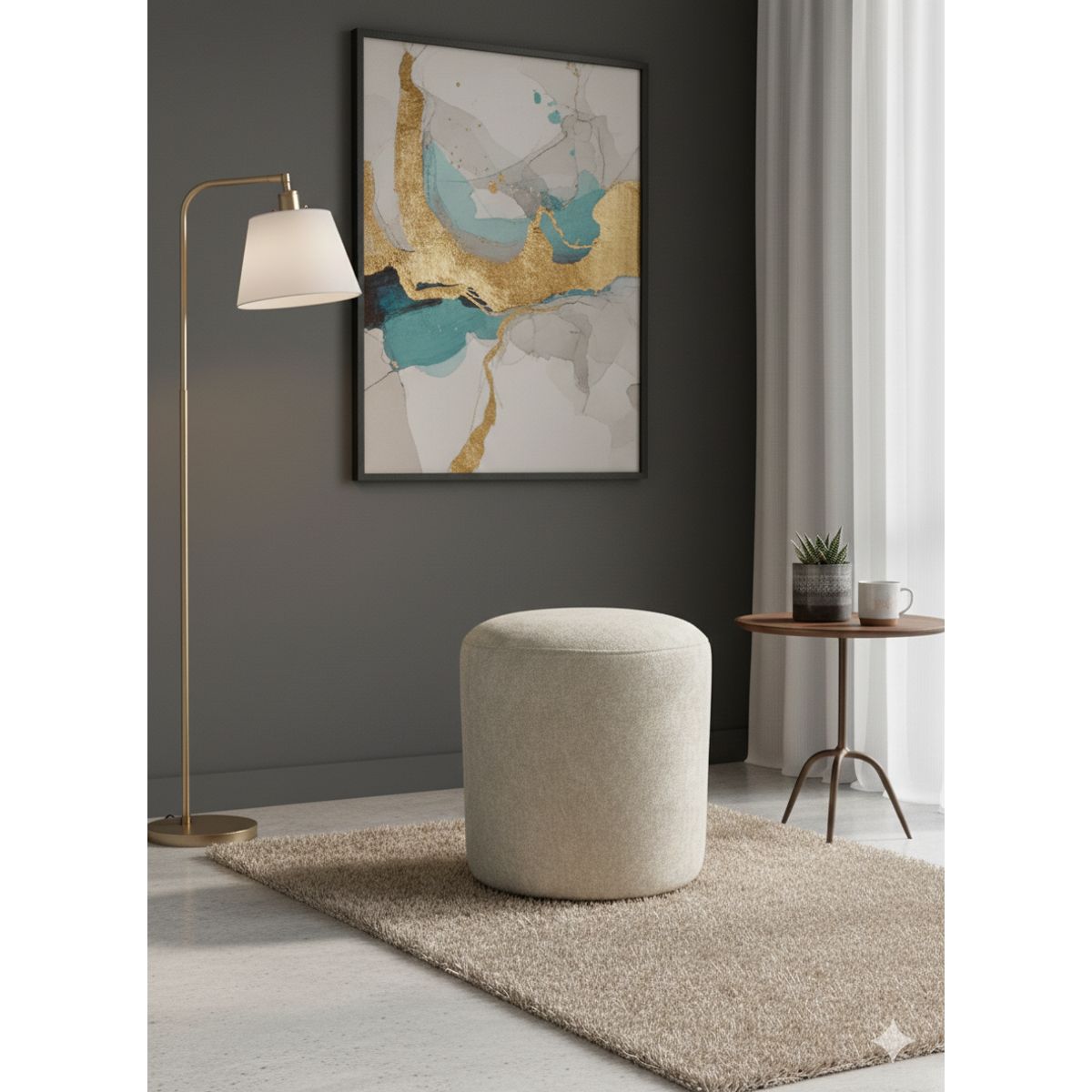 MUEBLES NEW - PUFF REDONDO BEIGE LINO