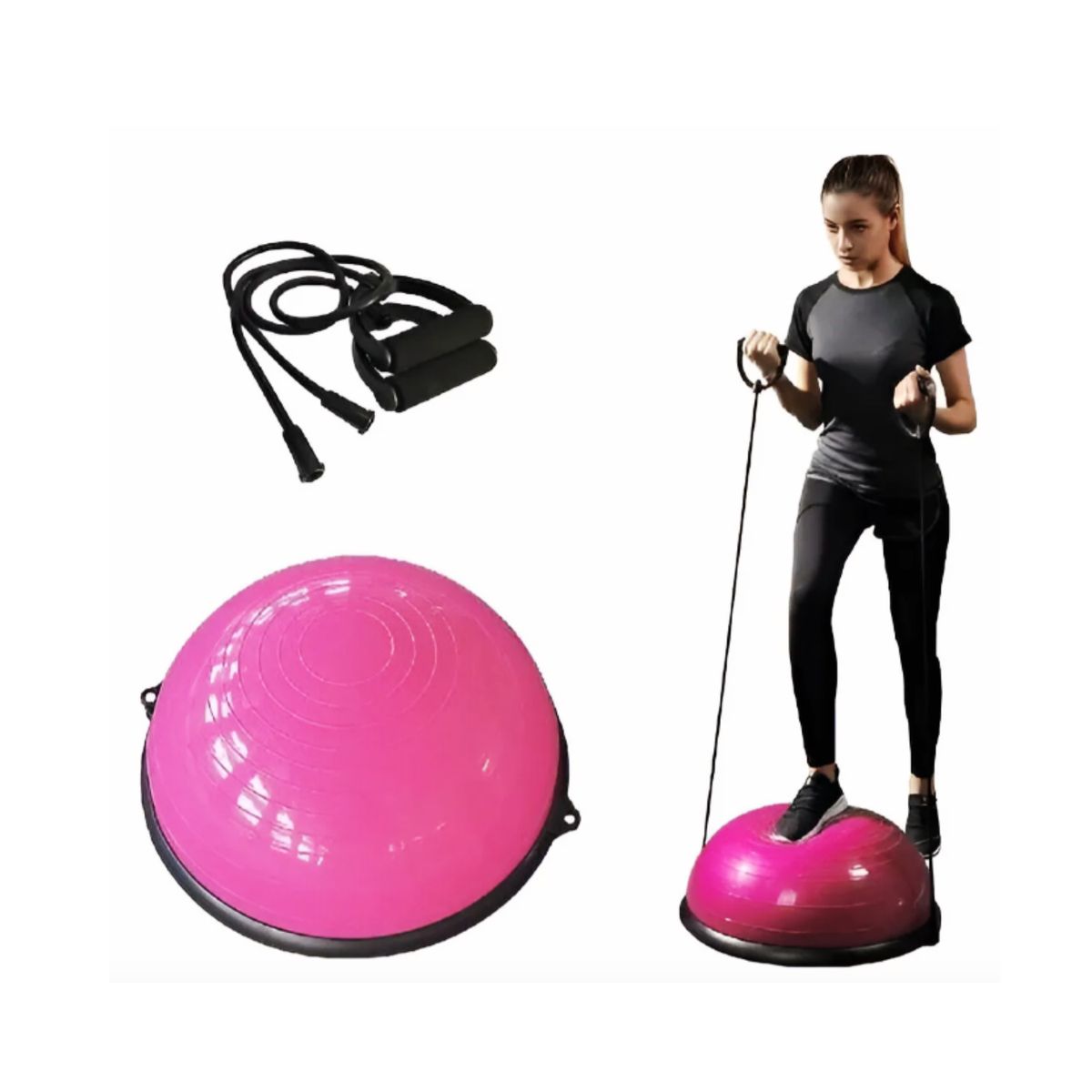 GENERICO - Pelota Bosu Medio Balon Con Manillas Yoga Pilates Color Rosa