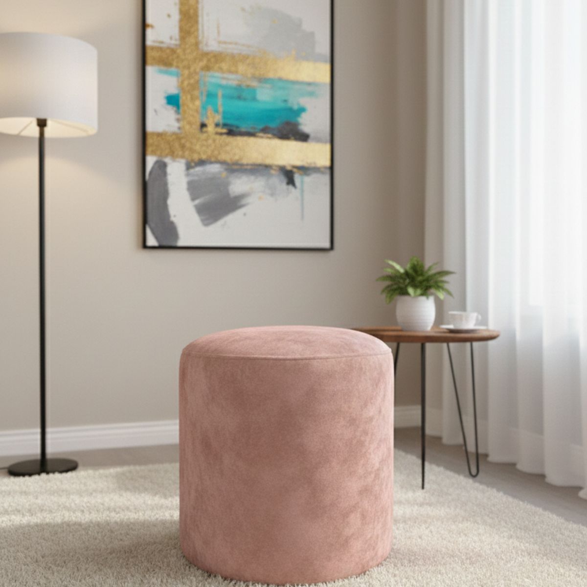 MUEBLES NEW - PUFF REDONDO PALO ROSA FELPA