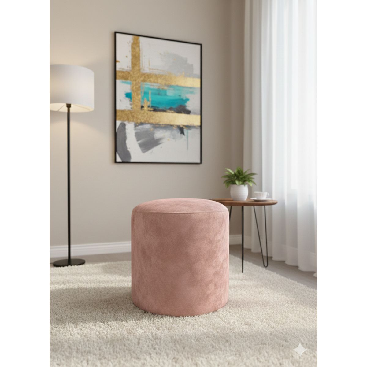 MUEBLES NEW - PUFF REDONDO PALO ROSA FELPA