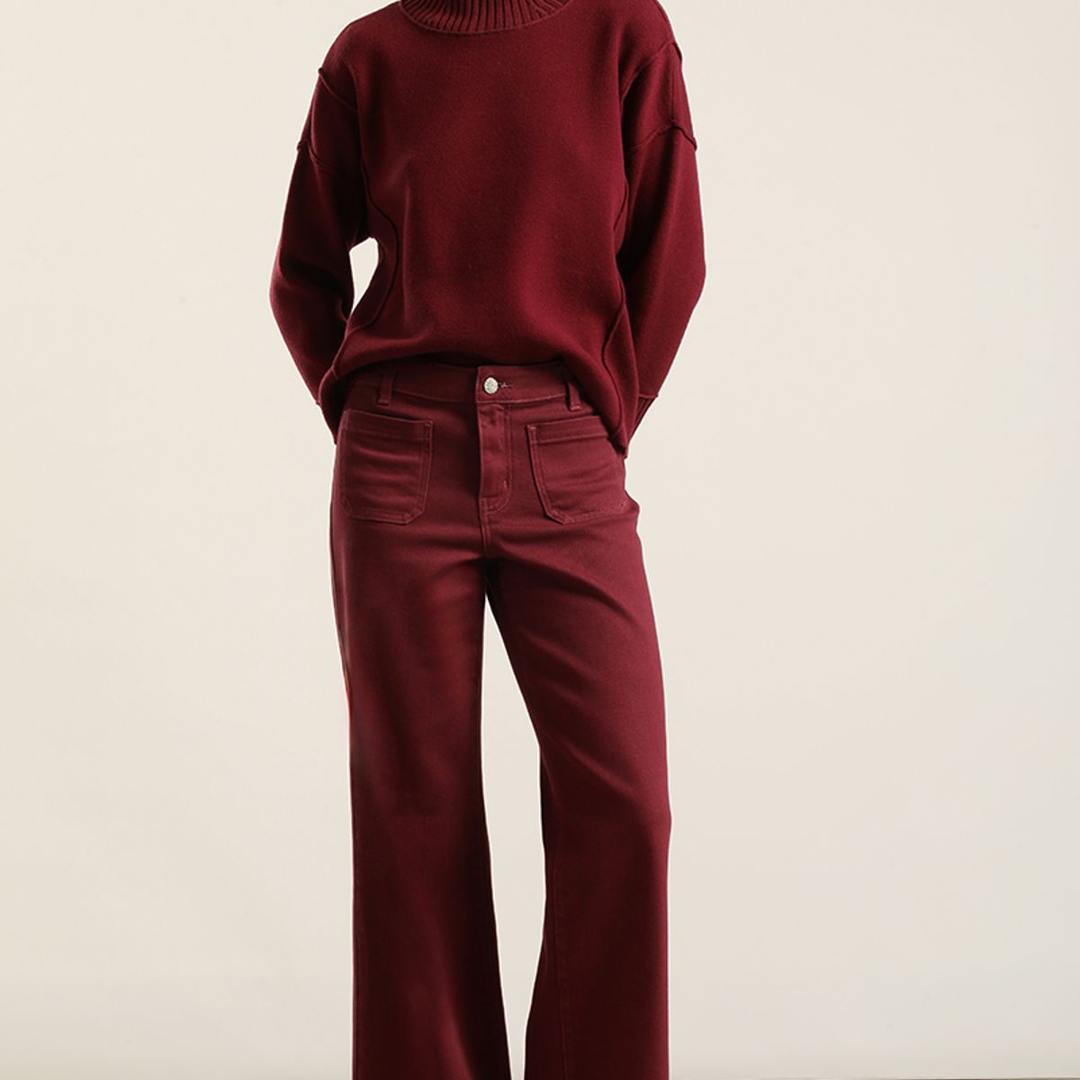 LIOLA - Jeans Color Palazzo, Burdeo Liola