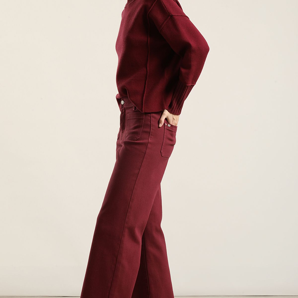 LIOLA - Jeans Color Palazzo, Burdeo Liola