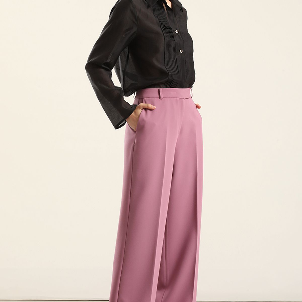 LIOLA - Pantalón recto, tiro alto, rosa Liola