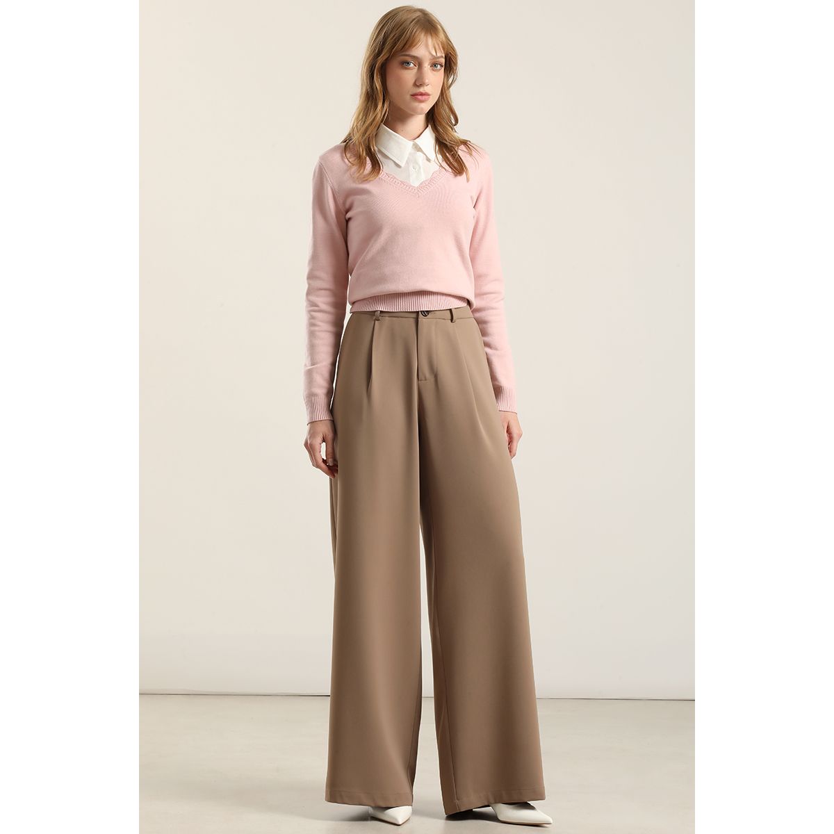 LIOLA - Pantalon Ancho Con Pinza, Topo Liola