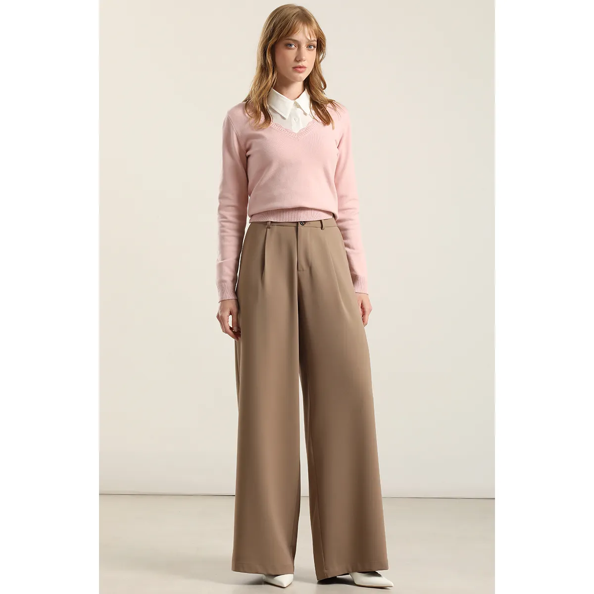 LIOLA - Pantalon Ancho Con Pinza, Topo Liola
