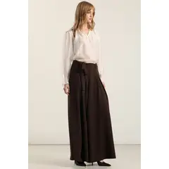 LIOLA - Pantalón palazzo pliegues, chocolate