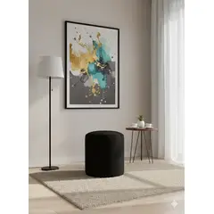 MUEBLES NEW - PUFF REDONDO NEGRO FELPA