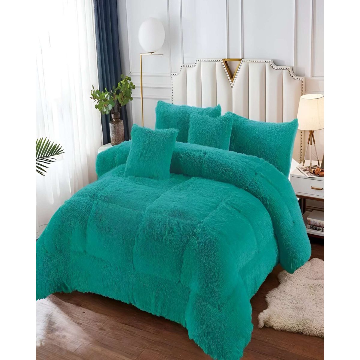GENERICO - PLUMON PELUDO CON CHIPORRO 2 PLAZAS 230X250CM TURQUESA