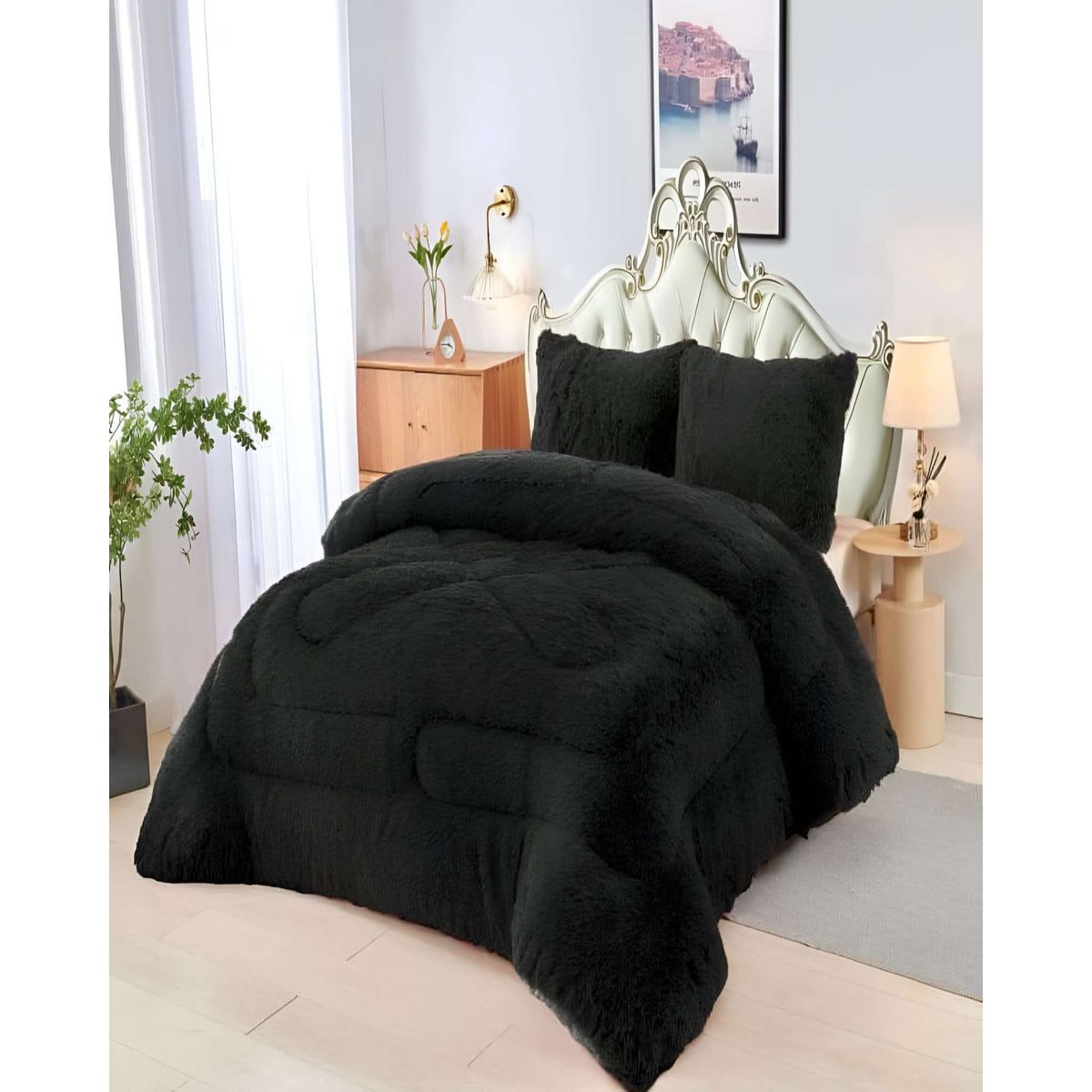 GENERICO - PLUMON PELUDO CON CHIPORRO 2 PLAZAS 230X250CMNEGRO_.
