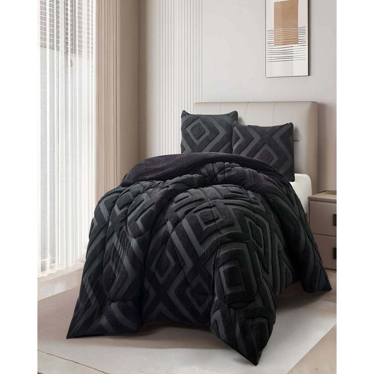 GENERICO - PLUMON DE JACQUERD CUTTING CON CHIPORRO 2 PLAZAS 230X250CM NEGRO B7