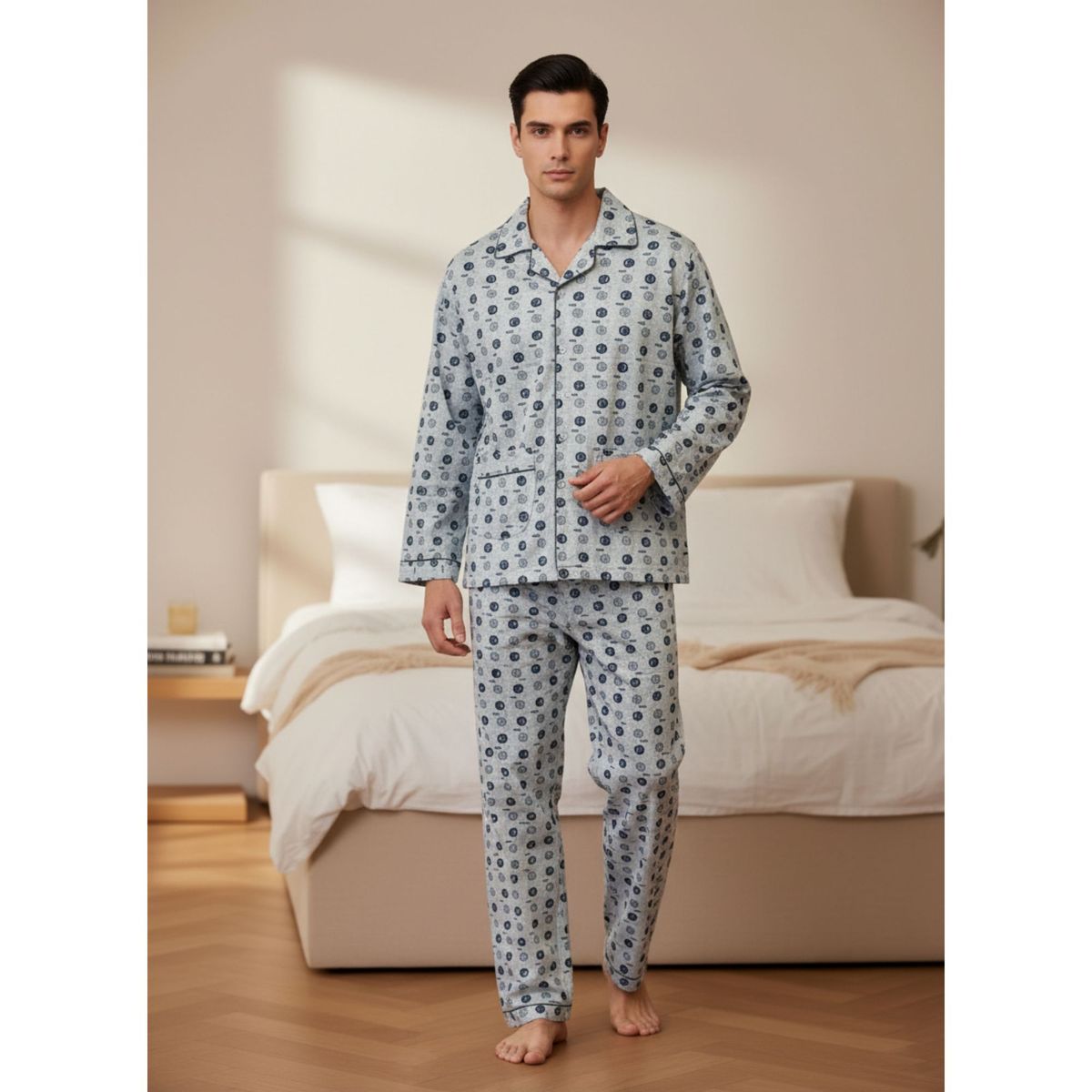 LIKE SHOP - Pijama Hombre Verano Pantalon Y Polera Manga Larga Con Botones Diseños 5013