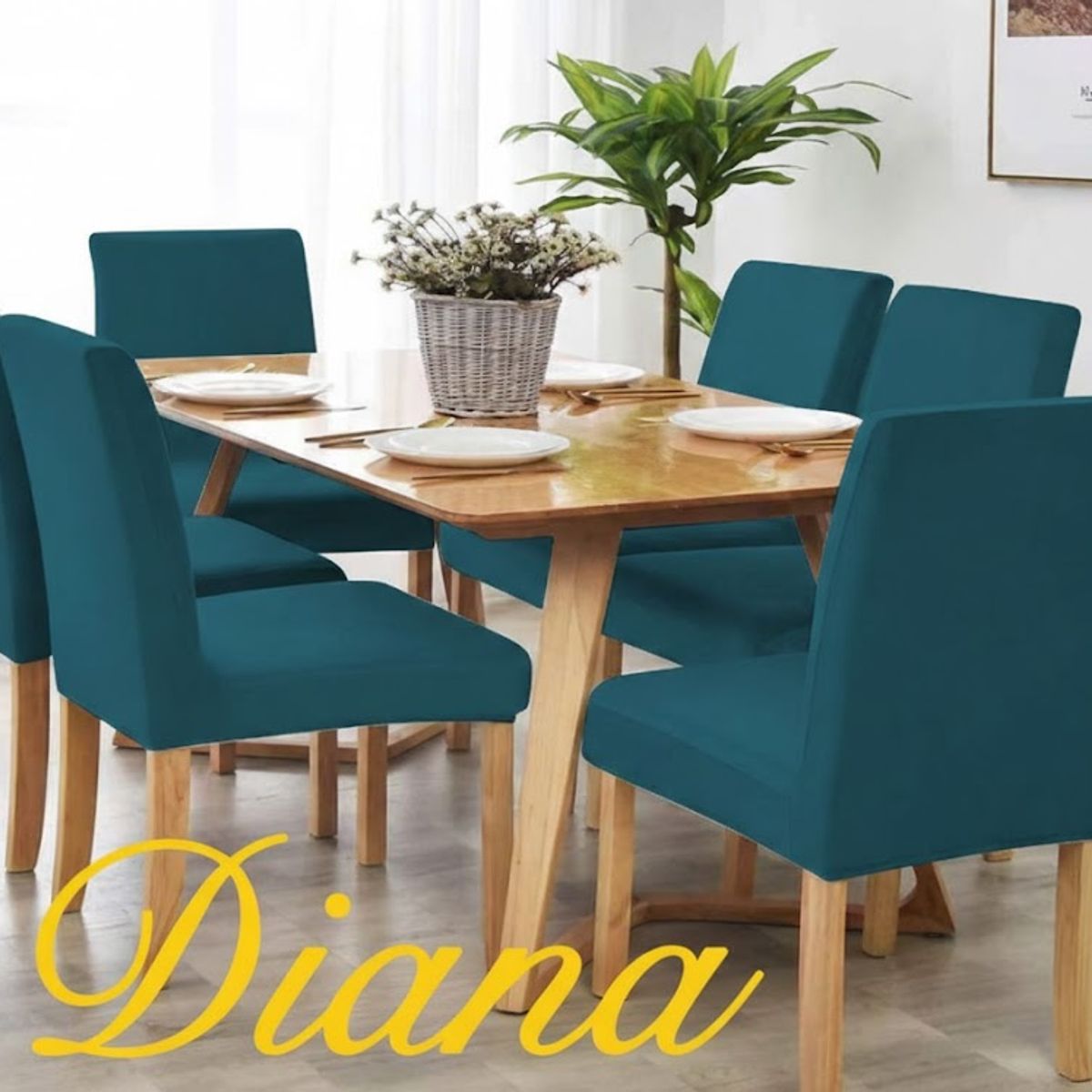 DIANA - FUNDA SILLA ELASTIZADO SET DE 6 PIEZAS PREMIUN UNICOLOR TURQUESA