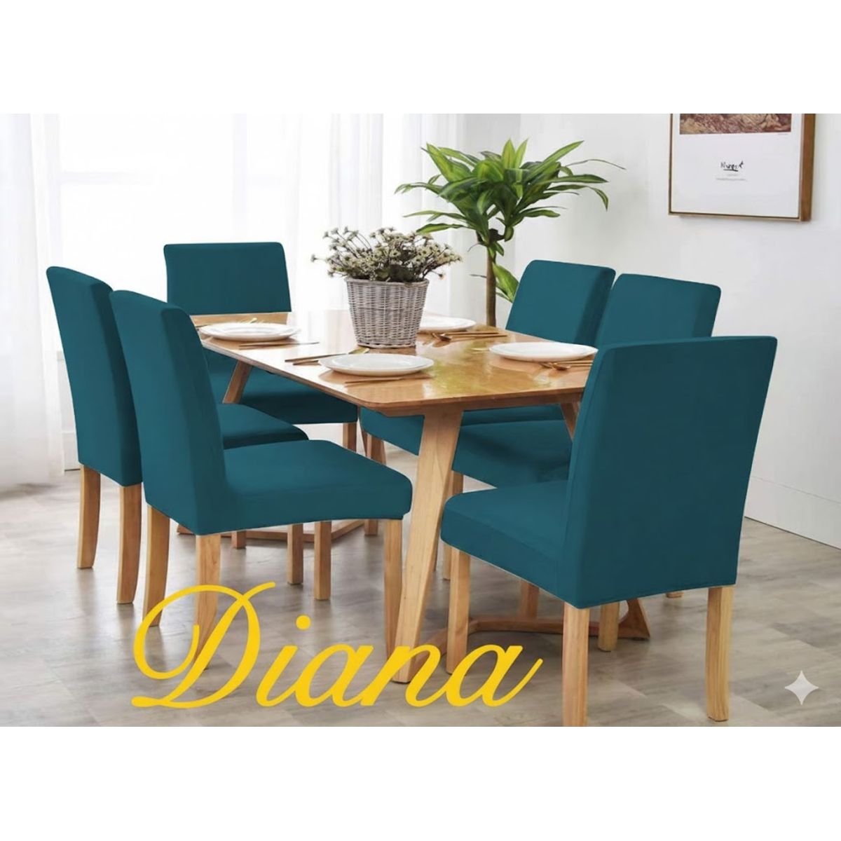DIANA - FUNDA SILLA ELASTIZADO SET DE 6 PIEZAS PREMIUN UNICOLOR TURQUESA