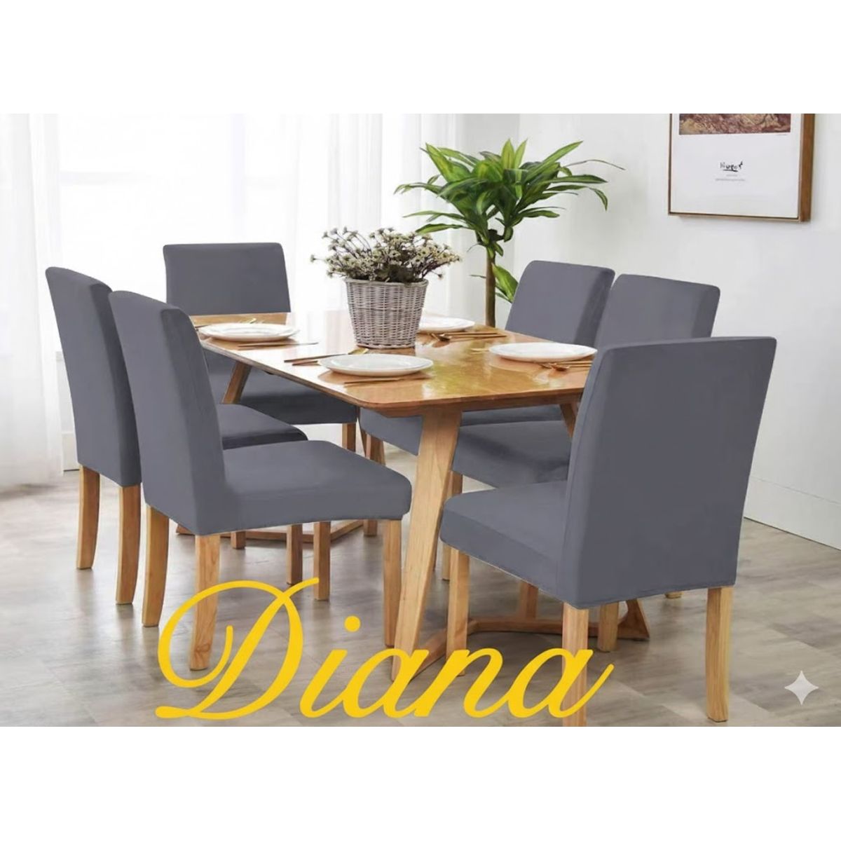 DIANA - FUNDA SILLA ELASTIZADO SET DE 6 PIEZAS PREMIUN UNICOLOR GRIS