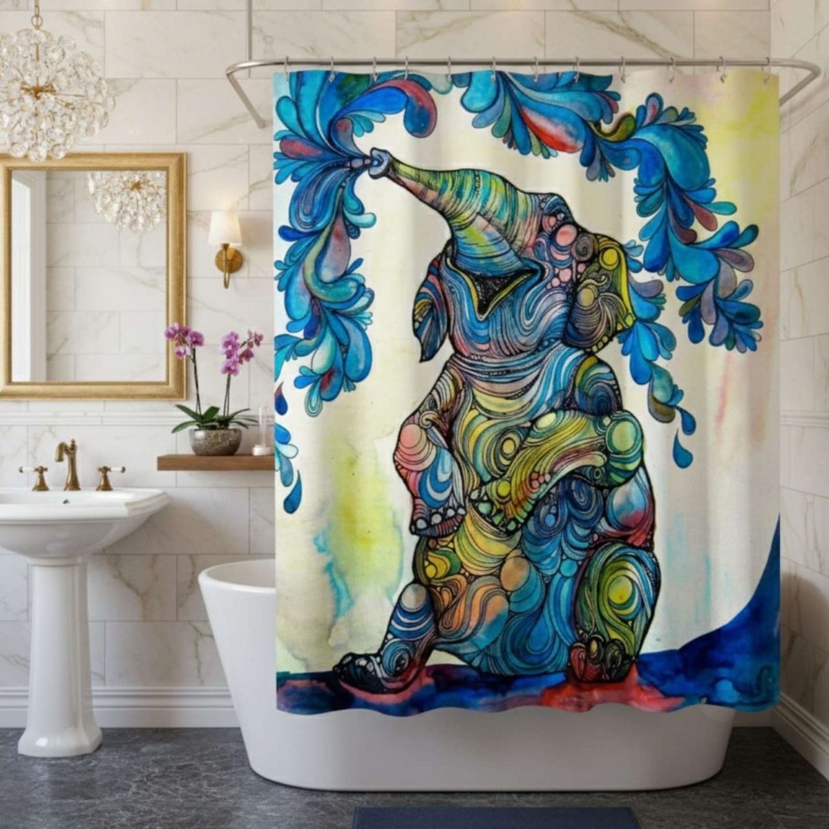 GENERICO - Juego de Cortina de Baño Tela Género + Forro Impermeable