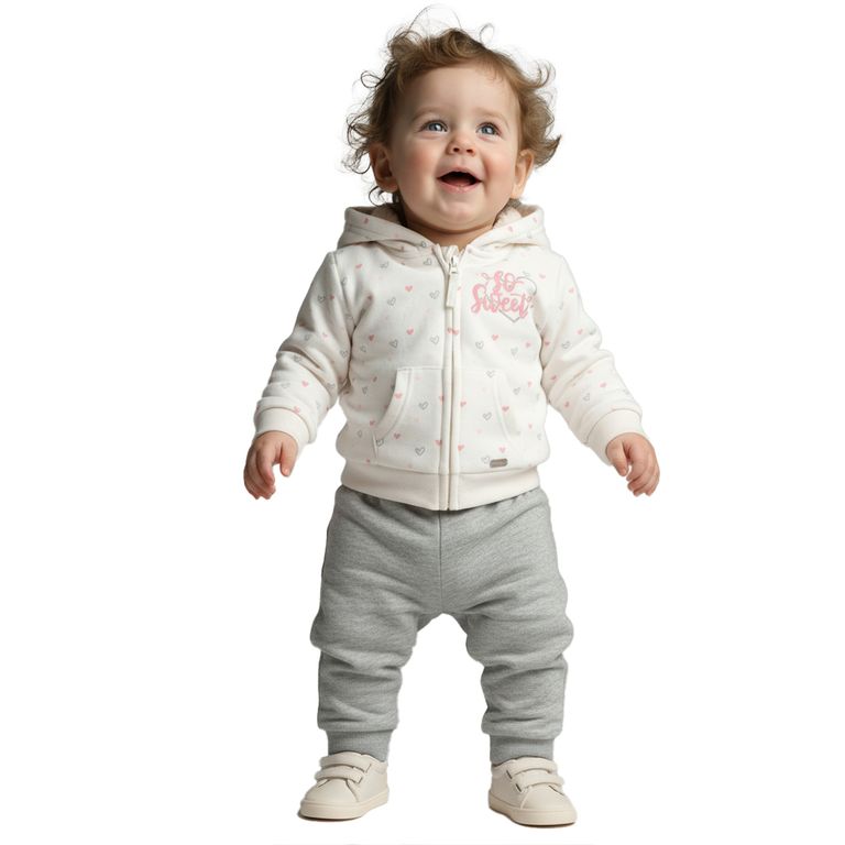 Conjunto Poleron y Pantalon Buzo Franela Bebe Nina Blanco 9 MESES