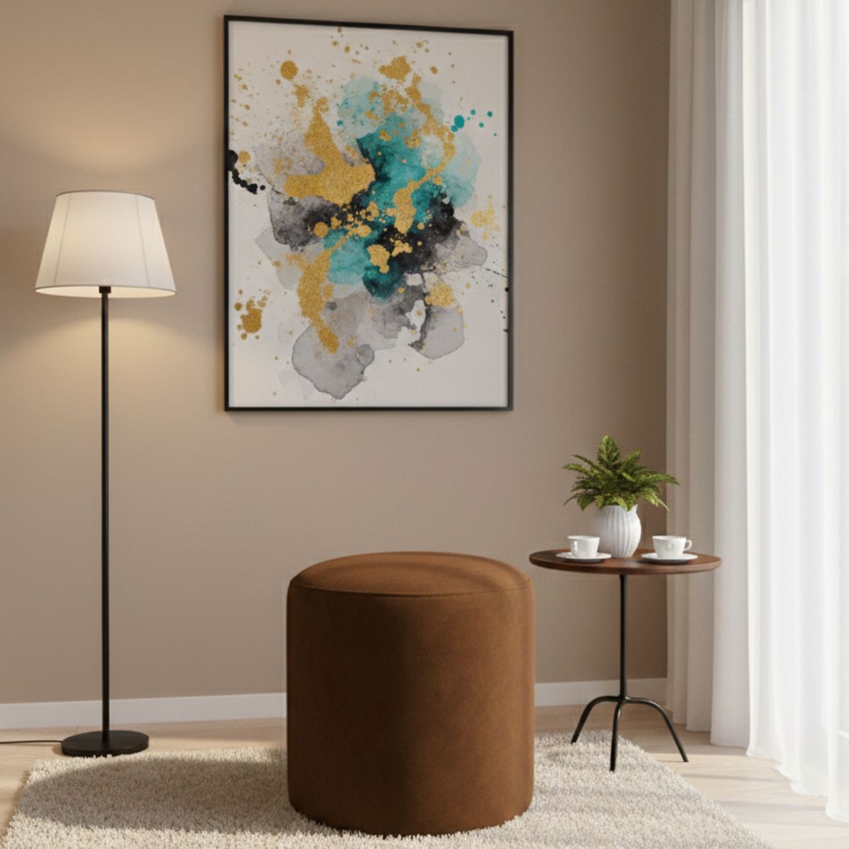 MUEBLES NEW - PUFF REDONDO CHOCOLATE FELPA