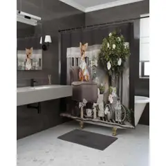 GENERICO - Juego de Cortina de Baño Tela Género + Forro Impermeable