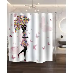 GENERICO - Juego de Cortina de Baño Tela Género + Forro Impermeable