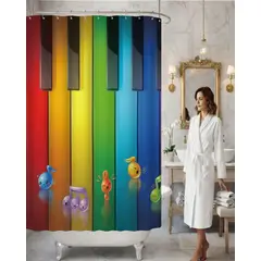 GENERICO - Juego de Cortina de Baño Tela Género + Forro Impermeable