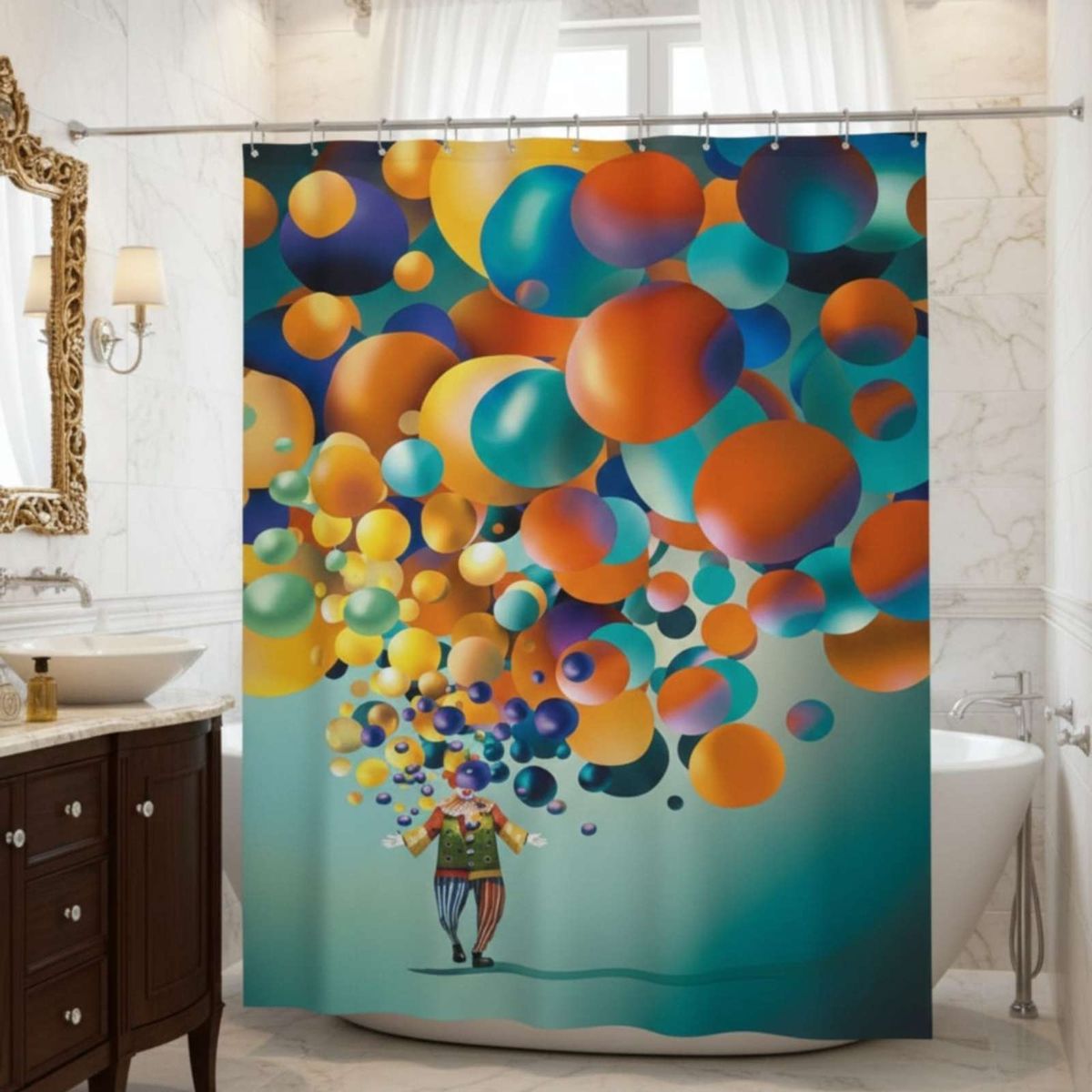 GENERICO - Juego de Cortina de Baño Tela Género + Forro Impermeable