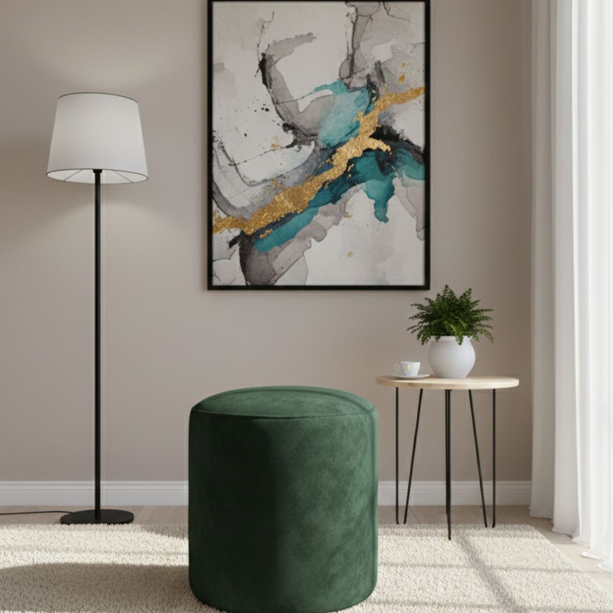 MUEBLES NEW - PUFF REDONDO VERDE FELPA