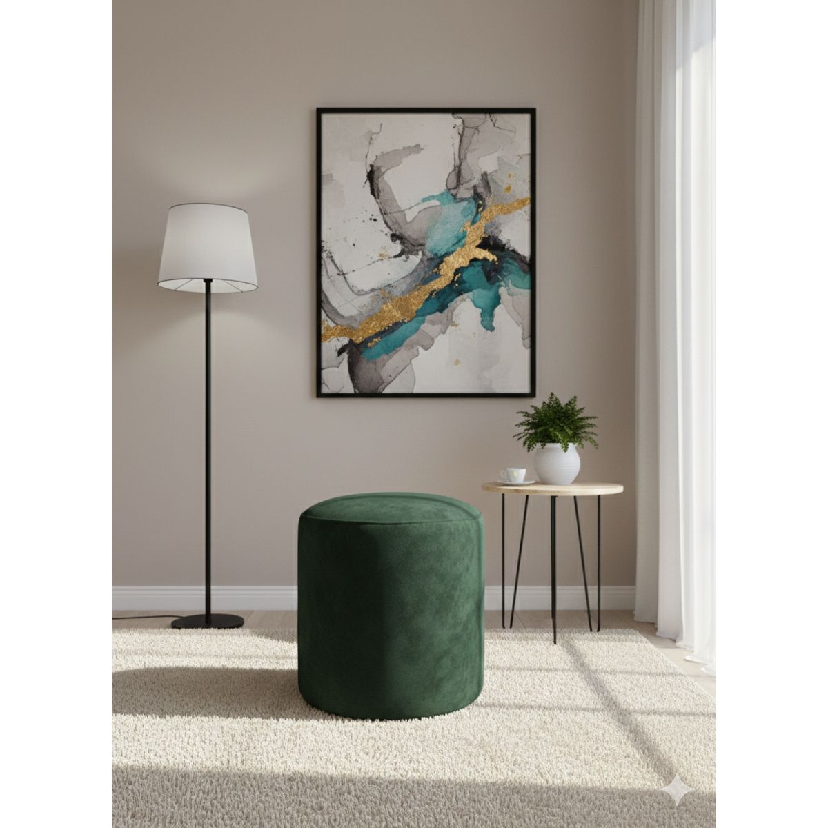 MUEBLES NEW - PUFF REDONDO VERDE FELPA