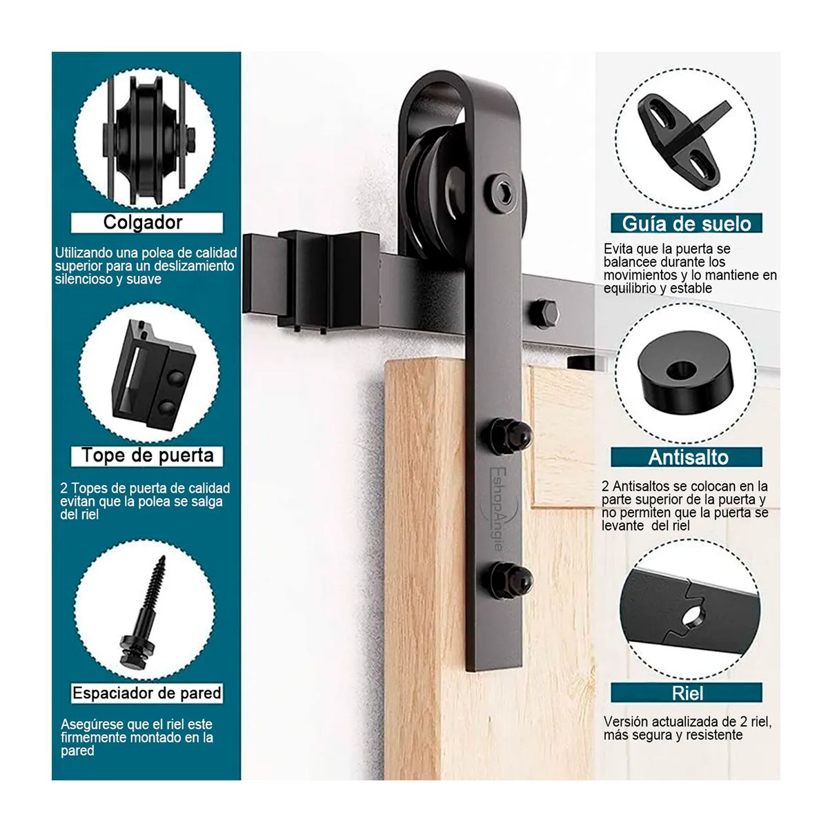 OFERTABKN - Kit Herraje Riel Para Puerta Corrediza Estilo Granero 2m