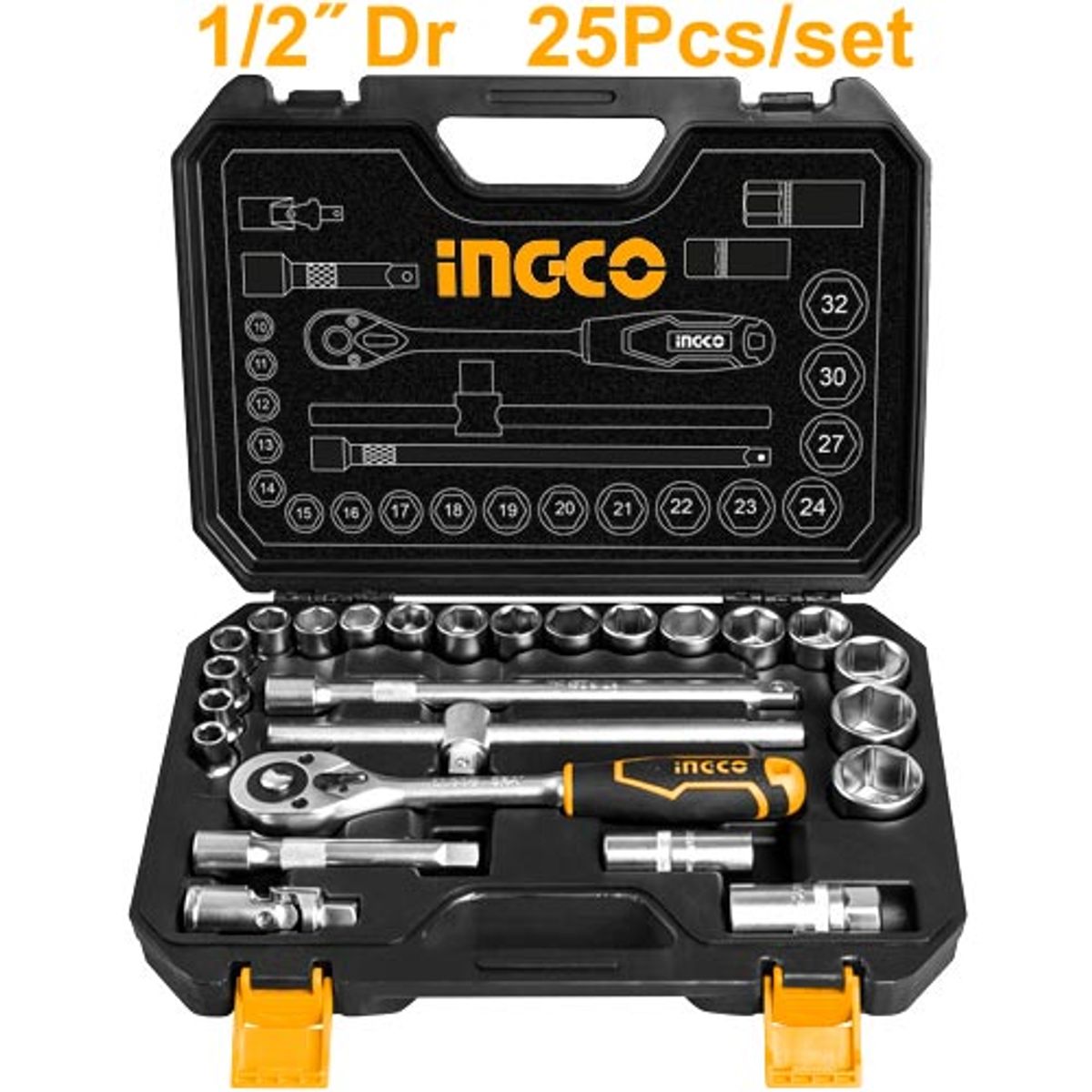 INGCO - Dados Y Chicharra Industrial 25 Piezas 1/2