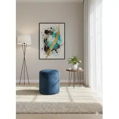 MUEBLES NEW - PUFF REDONDO AZUL FELPA