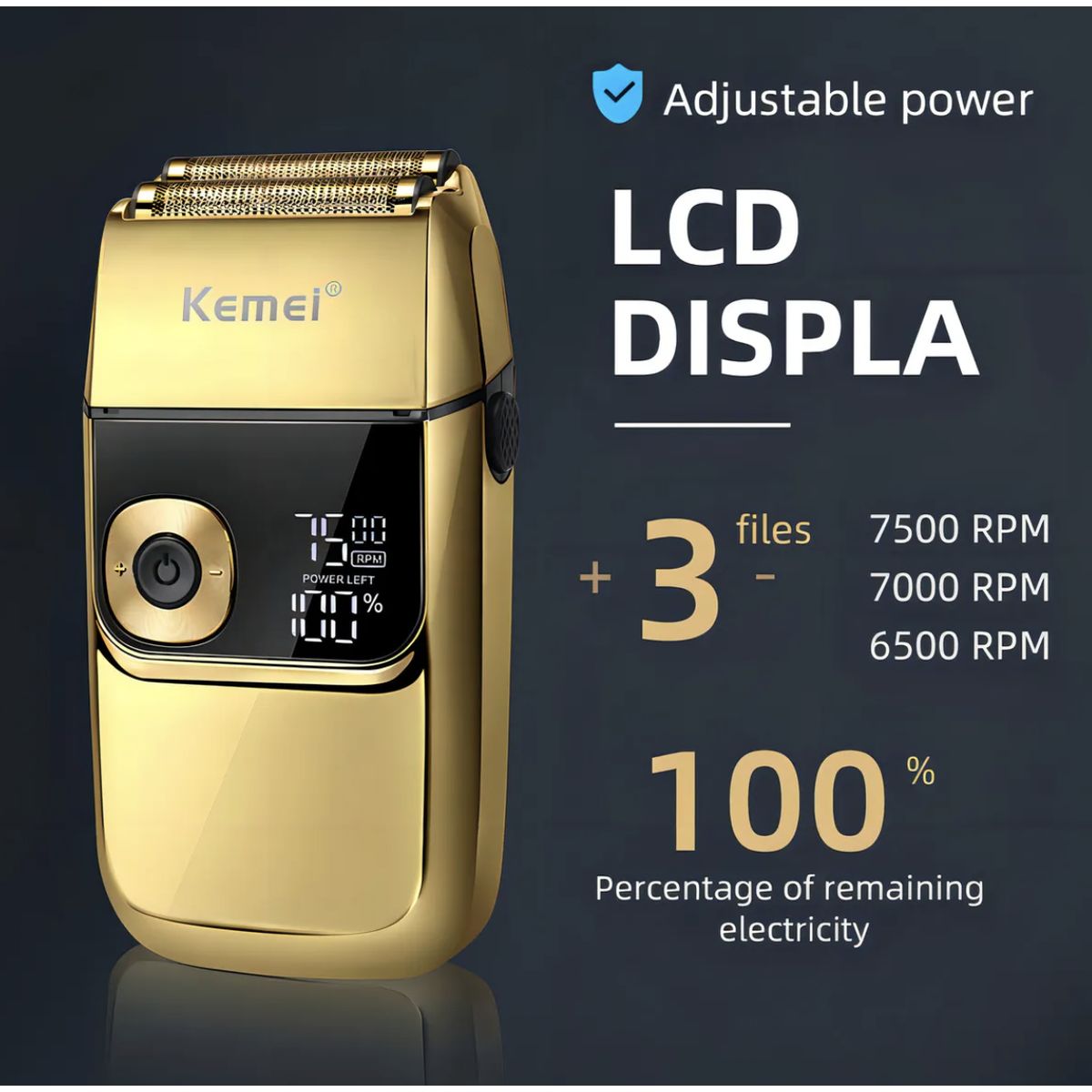 KEMEI - Afeitadora Inalámbrica Kemei KM-2028 Dorada Carga USB Metal Premium